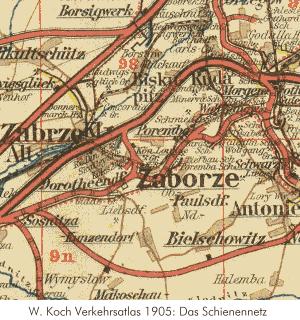Railway system around Zaborze in 1905